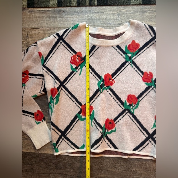 Anthropologie Maeve White Sweater with Red Rose Design - Picture 3 of 8